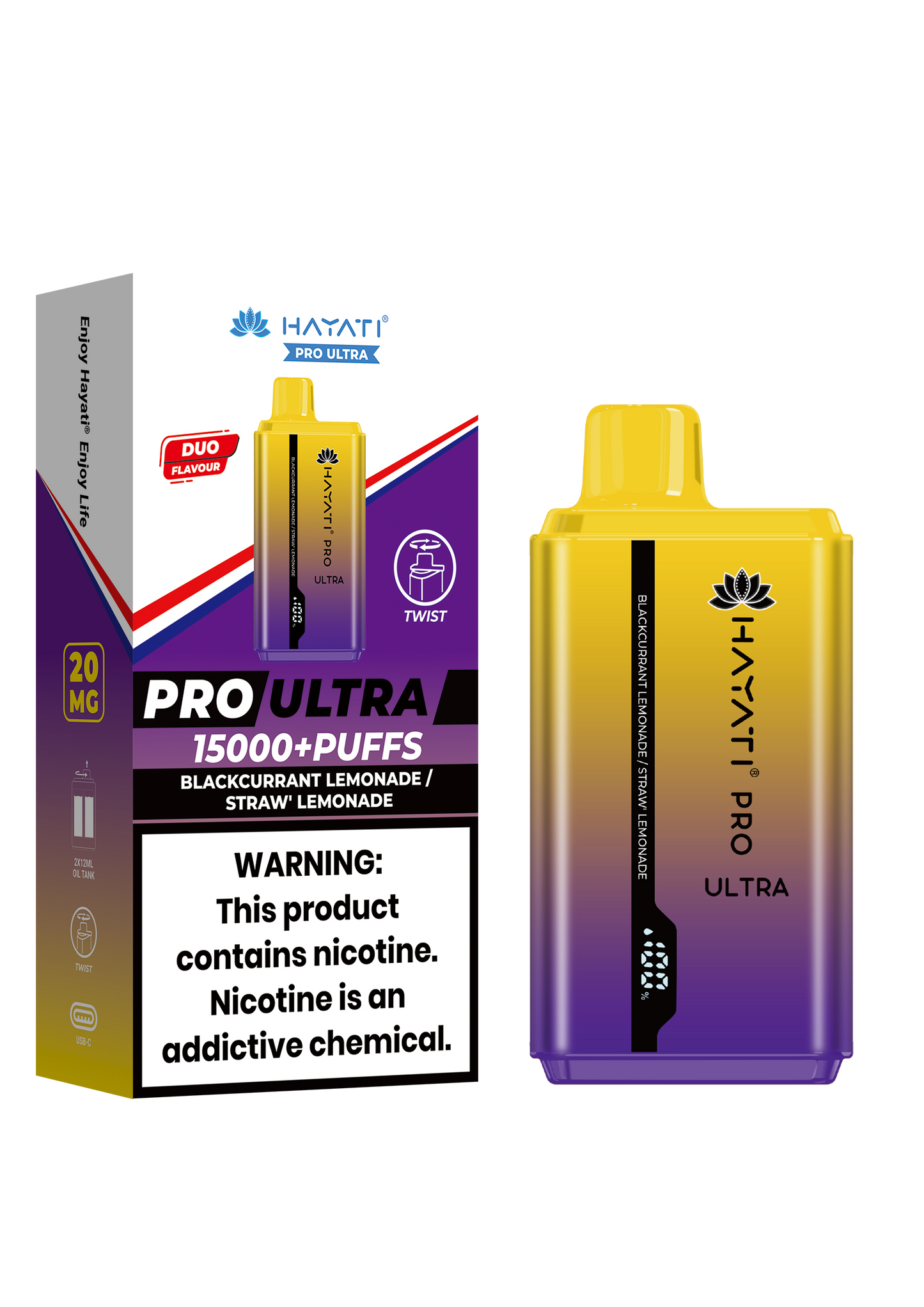 Hayati Pro Ultra 15000 Puffs Disposable Vape - Blackcurrant Lemonade / Straw' Lemonade Vape Shop Belper, Derby, Ripley