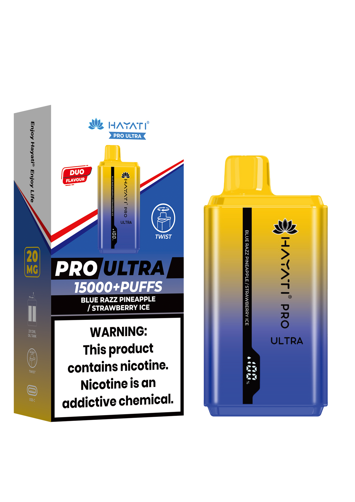 Hayati Pro Ultra 15000 Puffs Disposable Vape-Blue Razz Pineapple / Strawberry Ice Vape Shop Belper, Derby, Ripley