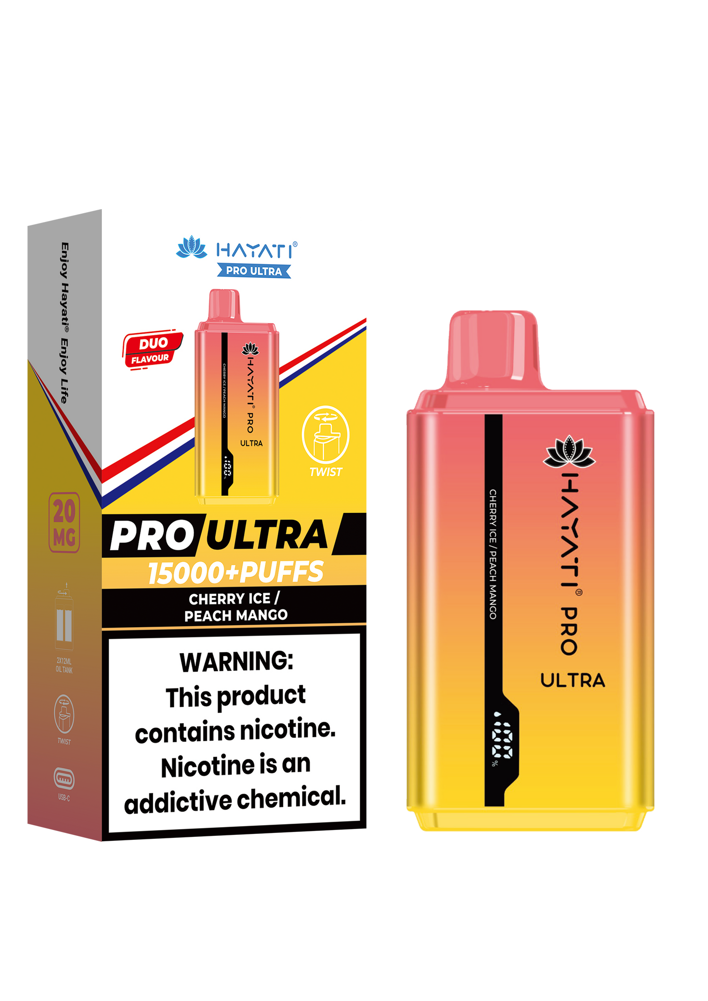 Hayati Pro Ultra 15000 Puffs Disposable Vape-Cherry Ice / Peach Mango Vape Shop Belper, Derby, Ripley