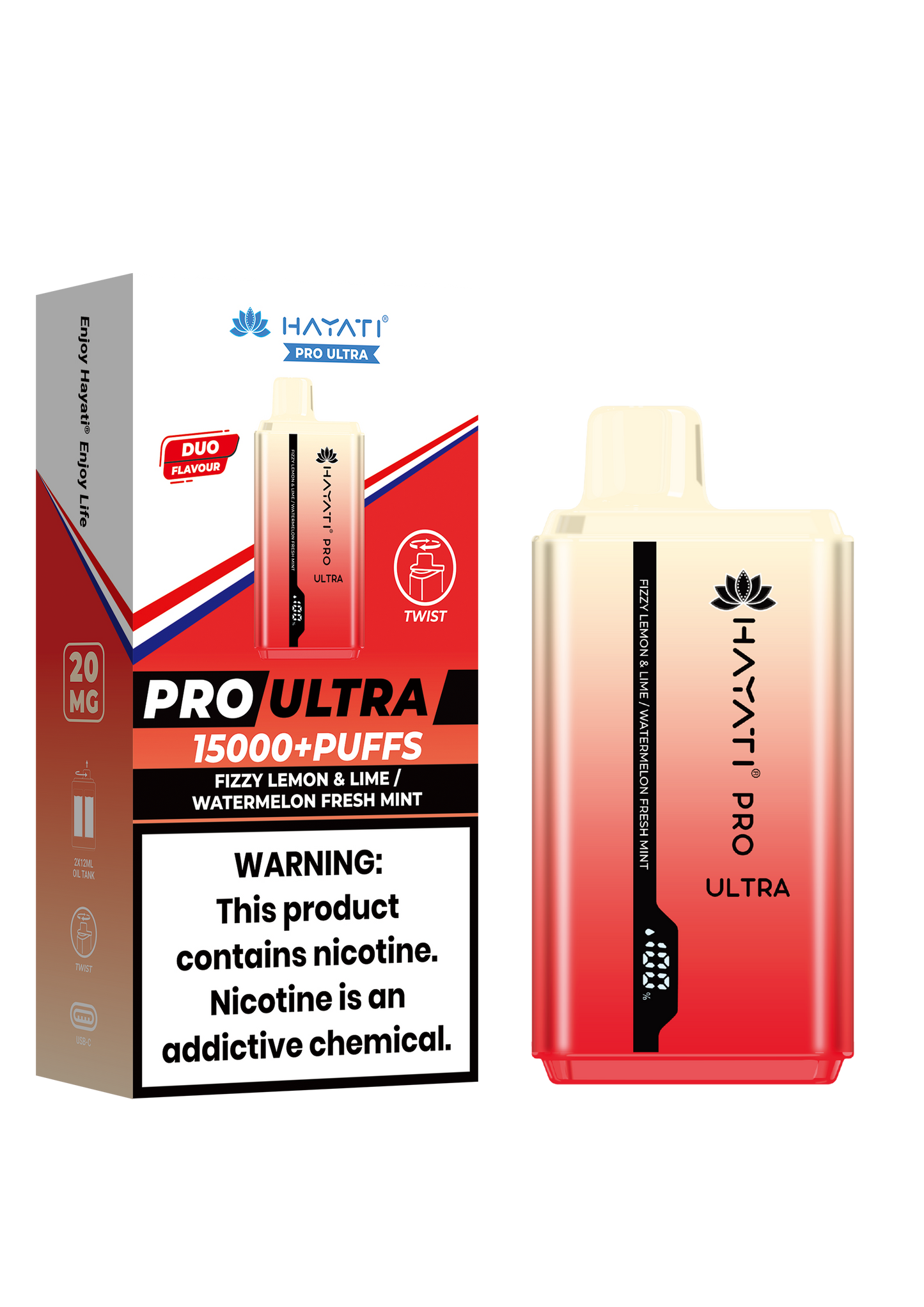 Hayati Pro Ultra 15000 Puffs Disposable Vape - Fizzy Lemon & Lime / Watermelon Fresh Mint Vape Shop Belper, Derby, Ripley