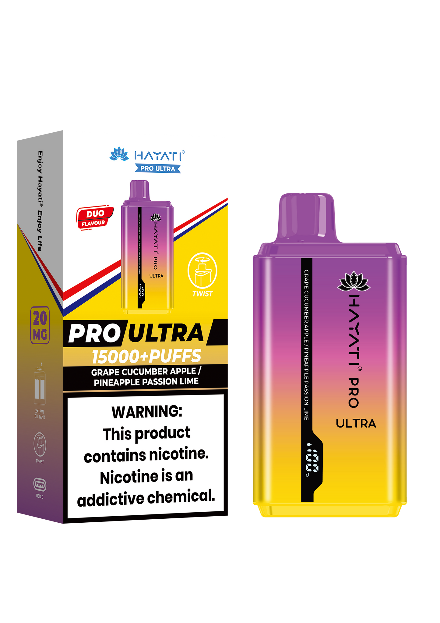 Hayati Pro Ultra 15000 Puffs Disposable Vape - Grape Cucumber Apple / Pineapple Passion Lime Vape Shop Belper, Derby, Ripley