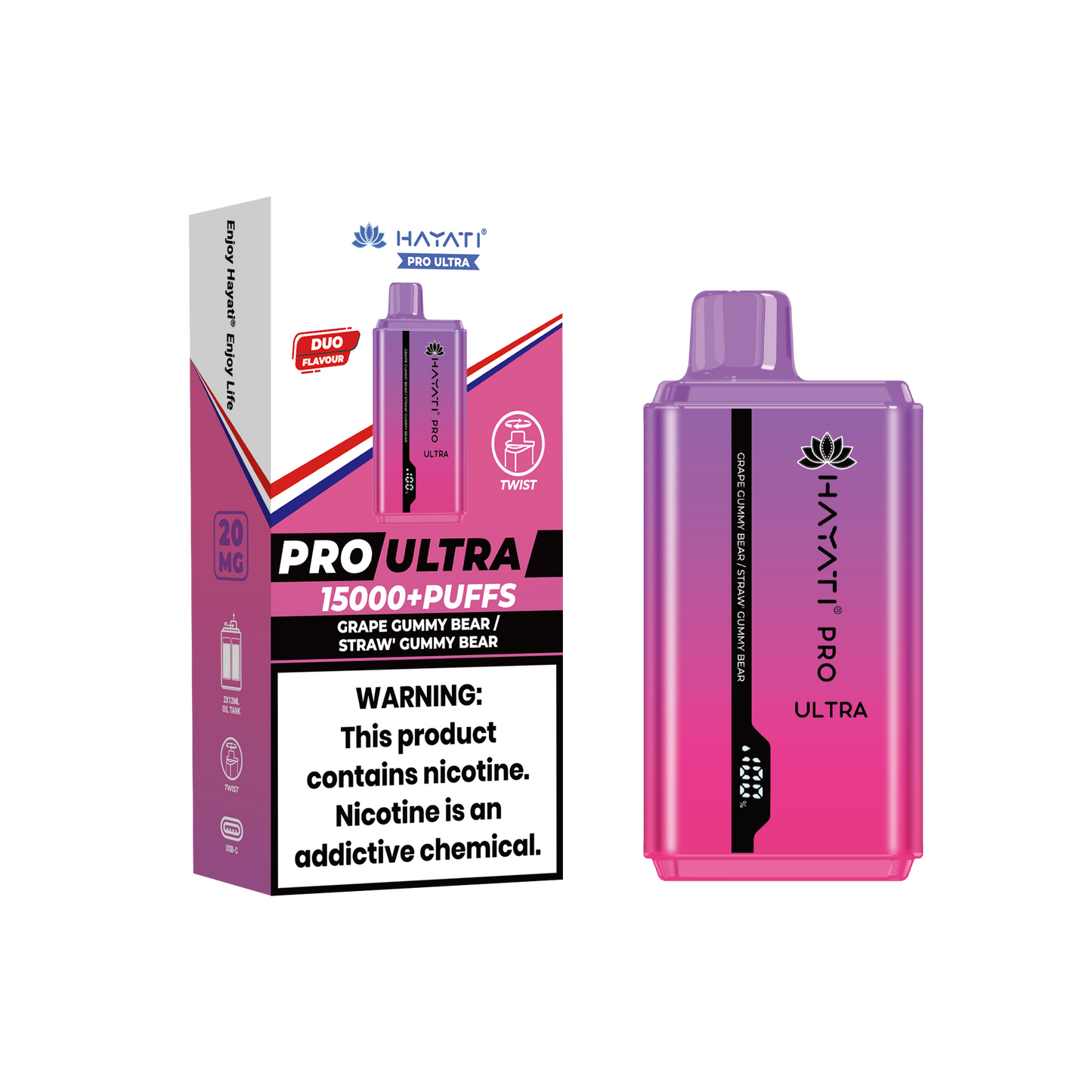 Hayati Pro Ultra 15000 Puffs Disposable Vape - Grape Gummy Bear / Straw Gummy Bear Vape Shop Belper, Derby, Ripley