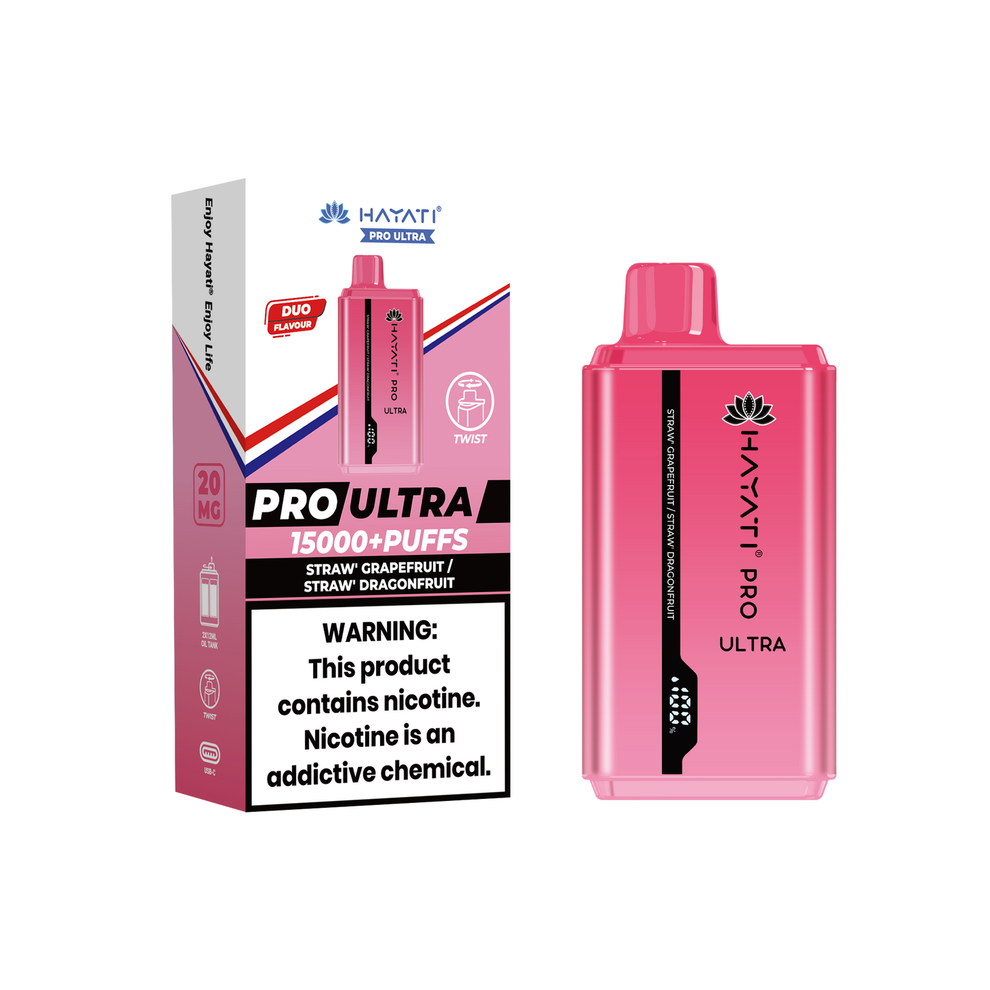 Hayati Pro Ultra 15000 Puffs Disposable Vape-Straw Grapefruit / Dragonfruit Vape Shop Belper, Derby, Ripley