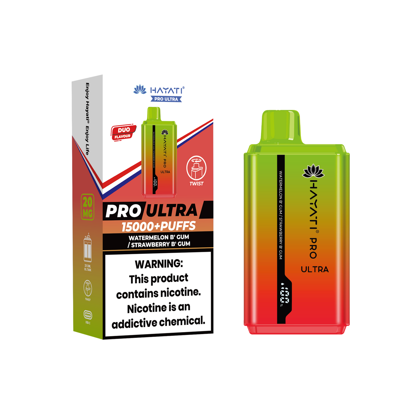 Hayati Pro Ultra 15000 Puffs Disposable Vape-Watermelon Bubblegum / Strawberry Bubblegum Vape Shop Belper, Derby, Ripley