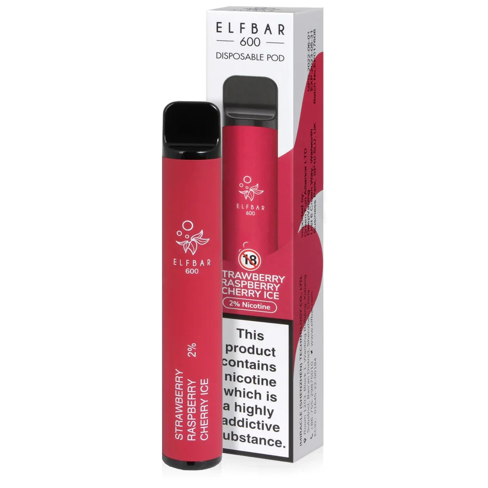 ELFBAR 600 Disposable Vape - Strawberry Raspberry Cherry Ice Vape Shop Belper, Derby, Ripley