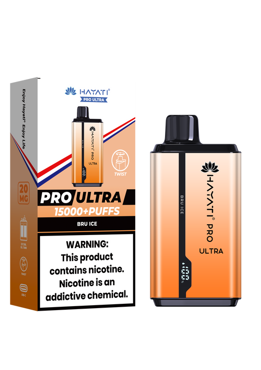 Hayati Pro Ultra 15000 Puffs Disposable Vape-Bru Ice Vape Shop Belper, Derby, Ripley