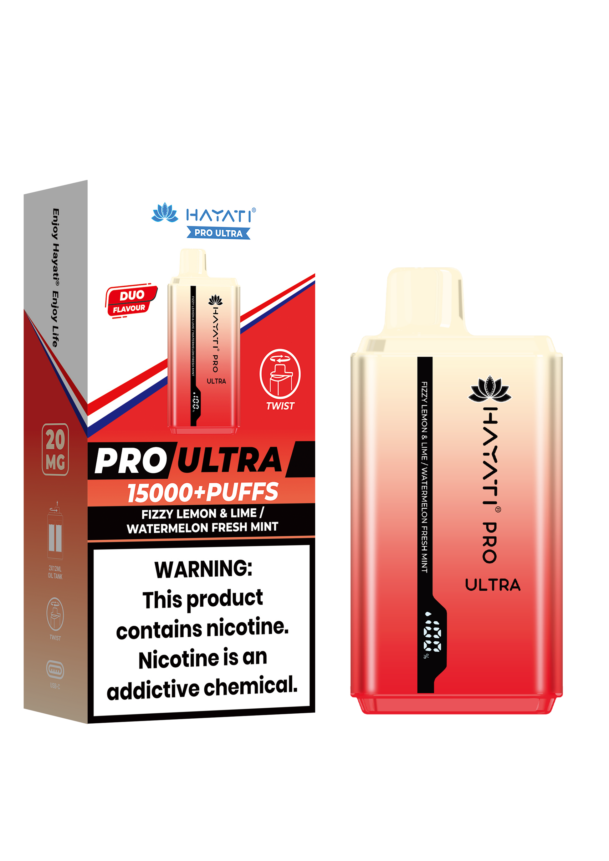 Hayati Pro Ultra 15000 Puffs Disposable Vape - Fizzy Lemon & Lime / Watermelon Fresh Mint Vape Shop Belper, Derby, Ripley Vapes of Belper Hayati Pro Ultra 15000 Puffs Disposable Vape - Fizzy Lemon & Lime / Watermelon Fresh Mint Vape Shop Belper, Derby, Ripley Vapes of Belper