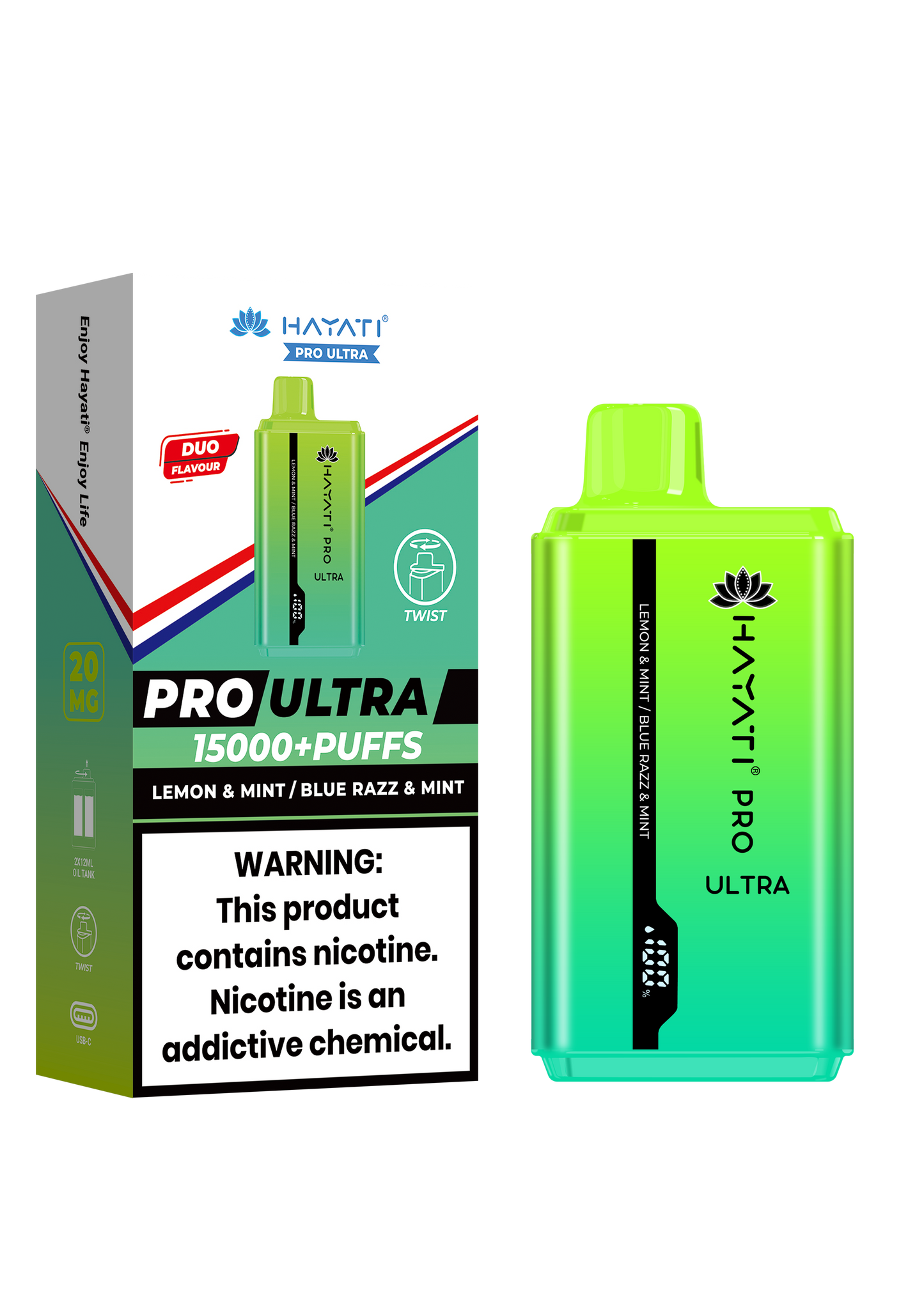 Hayati Pro Ultra 15000 Puffs Disposable Vape - Lemon & Mint / Blue Razz & Mint Vape Shop Belper, Derby, Ripley