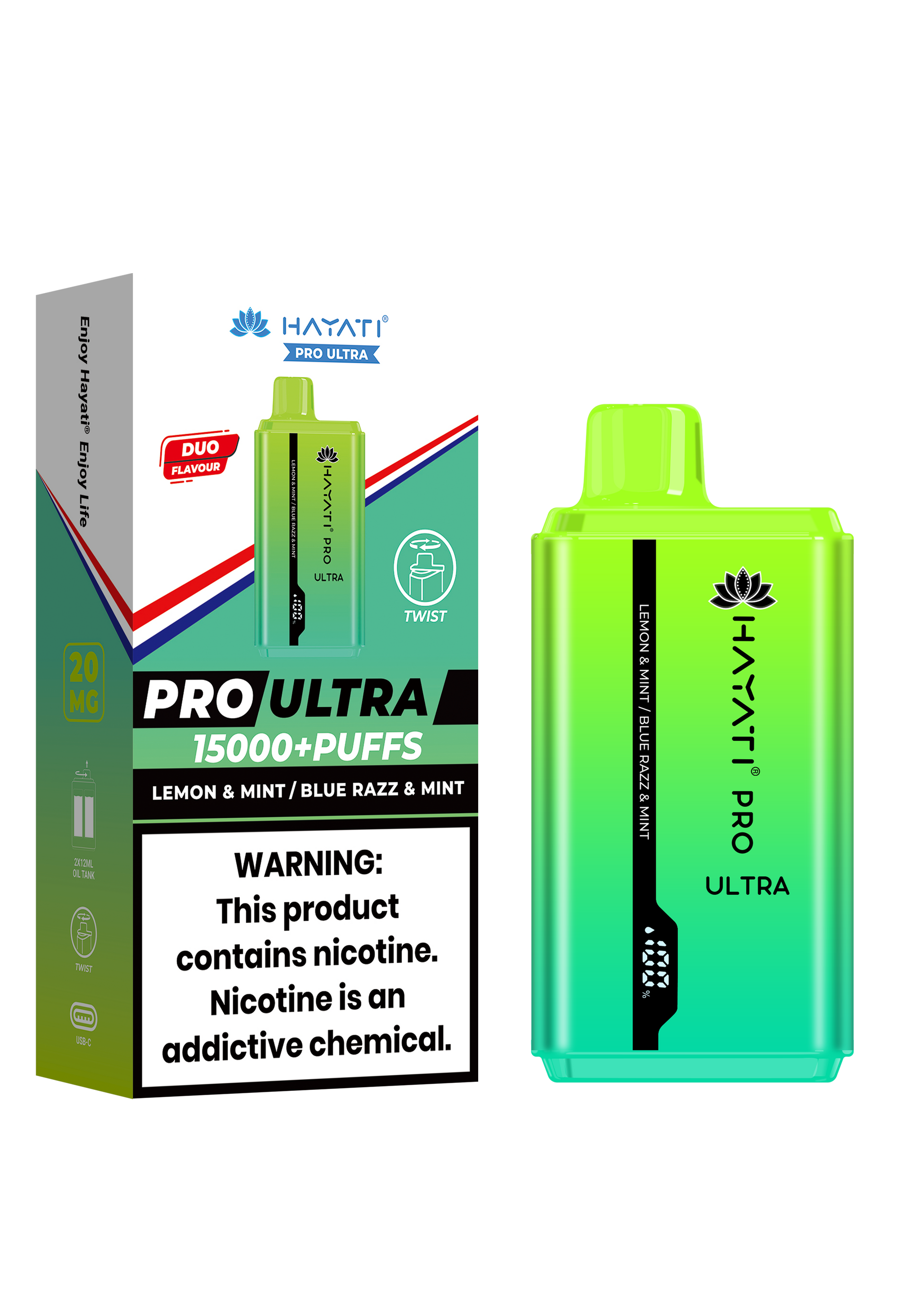 Hayati Pro Ultra 15000 Puffs Disposable Vape - Lemon & Mint / Blue Razz & Mint Vape Shop Belper, Derby, Ripley