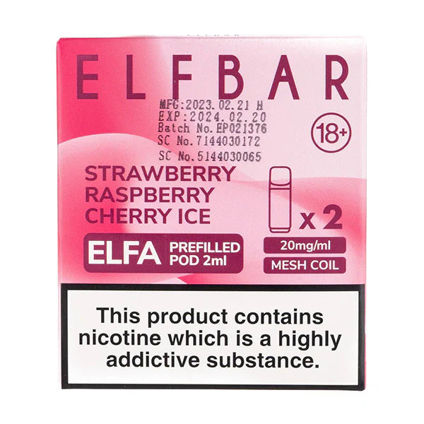 ELFBAR Elfa Prefilled Pods-Strawberry Raspberry Cherry Ice Vape Shop Belper, Derby, Ripley